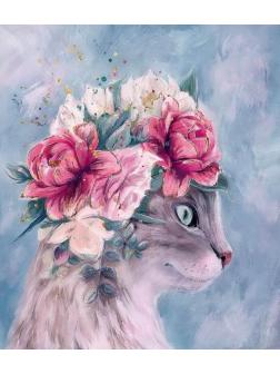 Набор для творчества холст с красками по номерам. КОТИК С ЦВЕТАМИ 40 на 50 см