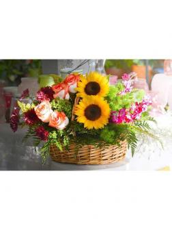 Холст с красками 40х50 см по номерам. БУКЕТ С ПОДСОЛНУХАМИ В КОРЗИНЕ
