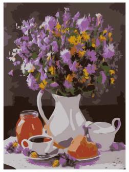 Холст с красками 22х30 см по номерам. ПОЛЕВЫЕ ЦВЕТЫ НА СТОЛЕ