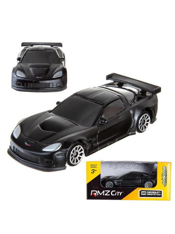 Машинка металлическая Uni-Fortune RMZ City 1:64 Chevrolet Corvette C6R, без механизмов, черный матовый цвет, 9x4x4см