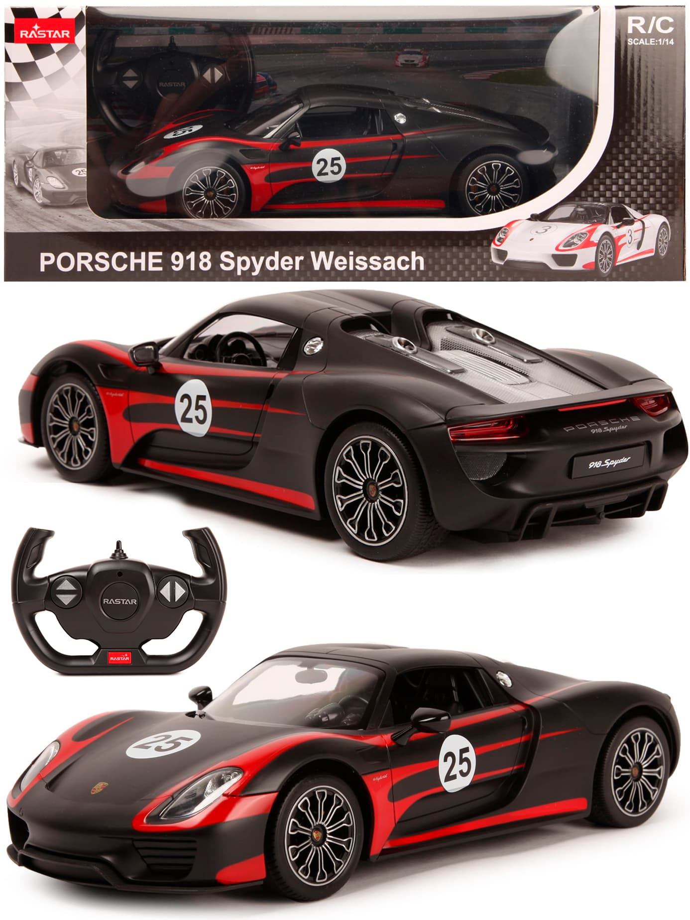 Машинка радиоуправляемая Rastar 1:14 «Porsche 918 Spyder» 70710B / Черный матовый