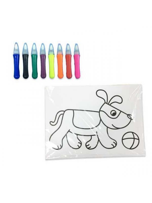 Фломастер-кисточка, 8 цветов, в наборе с эскизами