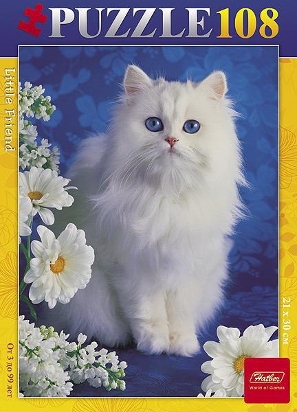Пазл Hatber Белая кошечка, 108 элементов, формат А4, 300Х210мм