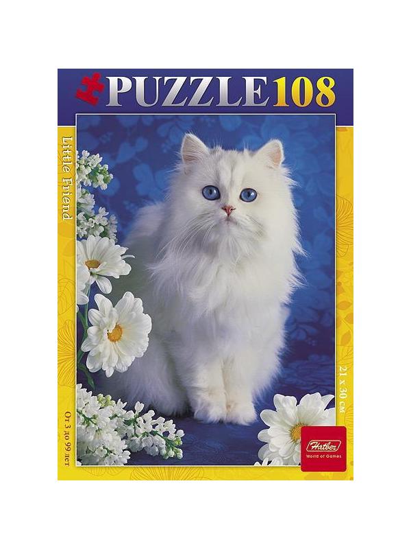 Пазл Hatber Белая кошечка, 108 элементов, формат А4, 300Х210мм
