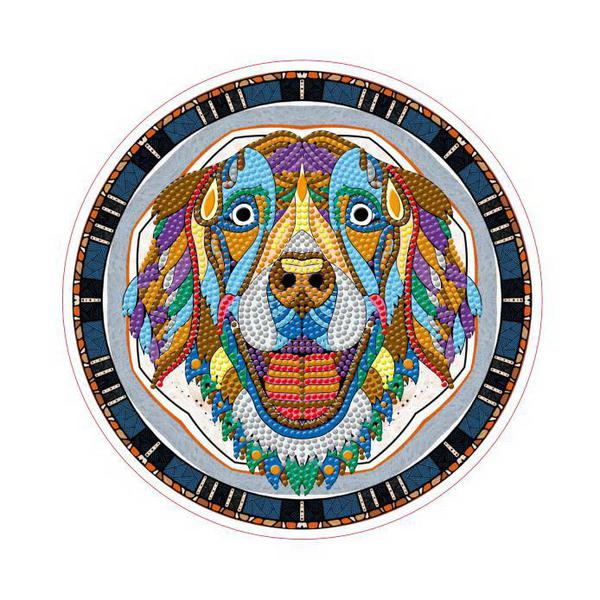 Набор для творчества Рыжий кот Алмазная мозаика Собачка круглая, с подрамником с частичным запнением, с камнями разных форм (13 цветов) ди...