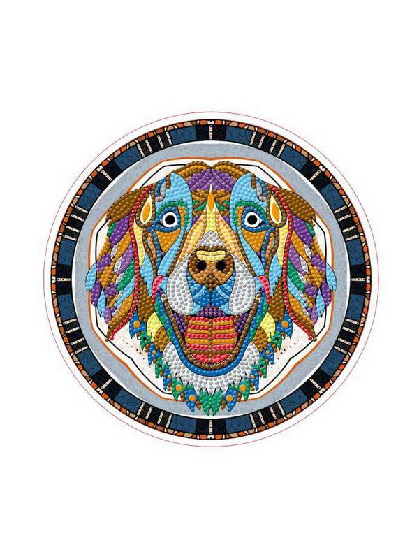 Набор для творчества Рыжий кот Алмазная мозаика Собачка круглая, с подрамником с частичным запнением, с камнями разных форм (13 цветов) ди...