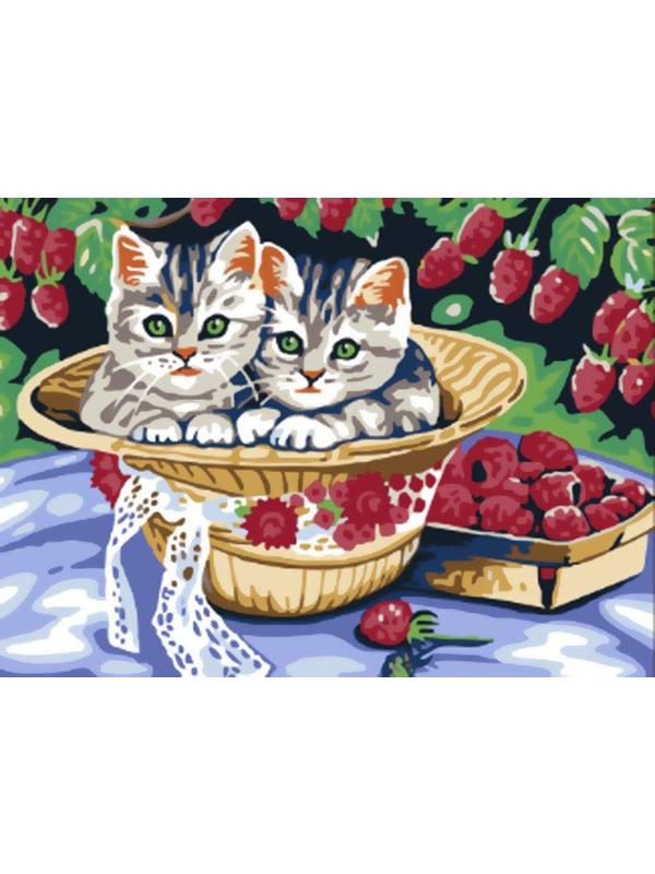 Набор для творчества Белоснежка картина по номерам на холсте Котята в саду 30 на 40 см