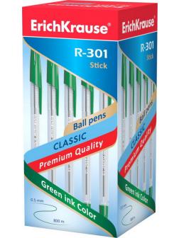 Ручка шариковая ErichKrause R-301 CLASSIC 1.0 Stick зеленая (коробка 50 шт.)