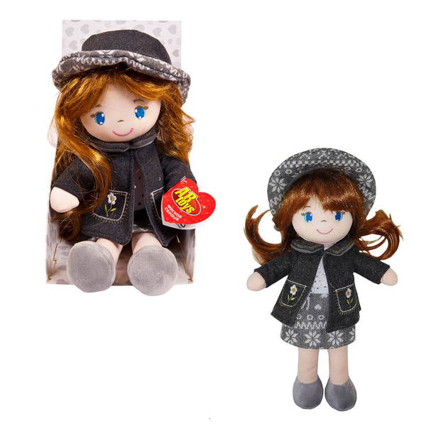 Кукла Мягкое сердце, мягконабивная, в серой шляпке и фетровом костюме, 36 см / ABtoys