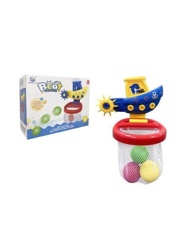 Игрушка для ванной Abtoys Веселое купание. Кораблик с корзиной и 3 мячиками для водного баскетбола