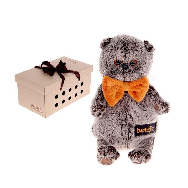 Мягкая игрушка BUDI BASA Кот Басик в рыжем бархатном банте 22 см