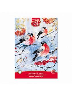 Альбом для рисования с бумагой для акварели на клею ArtBerry Снегири А4, 10 листов