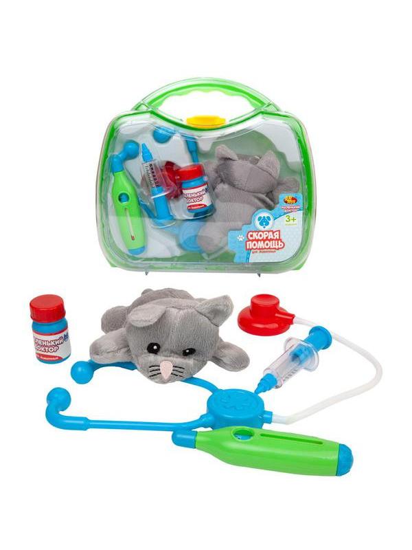 Игровой набор ABtoys Маленький доктор. Скорая помощь для животных с чемоданчиком и плюшевой кошечкой
