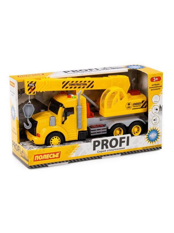 Машинка инерционная ПОЛЕСЬЕ PROFI Кран желтый, со светом и звуком (в коробке)