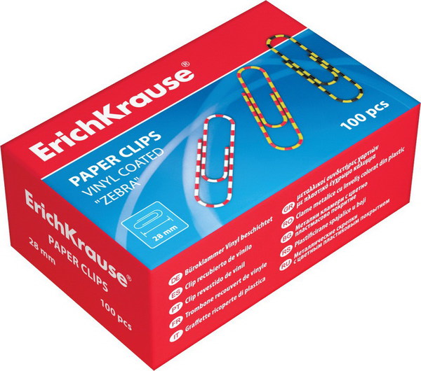 Скрепки металлические с виниловым покрытием ErichKrause Zebra цветные, 28мм