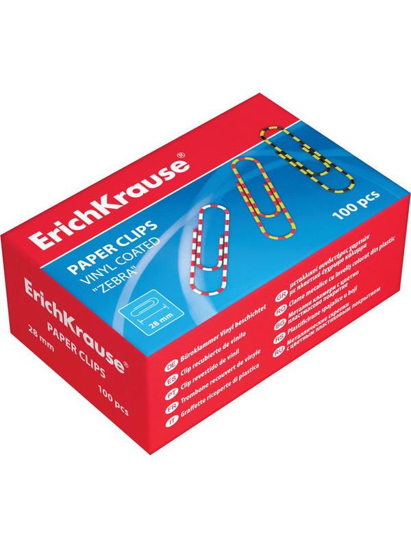 Скрепки металлические с виниловым покрытием ErichKrause Zebra цветные, 28мм