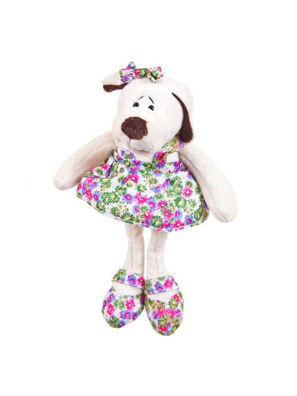 Мягкая игрушка Собака в платье с цветами, 16см