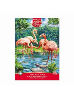 Альбом для рисования с бумагой для акварели на клею ArtBerry Фламинго, А4, 20 листов