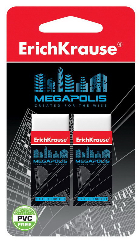 Ластик ErichKrause MEGAPOLIS (в блистере по 2шт.)