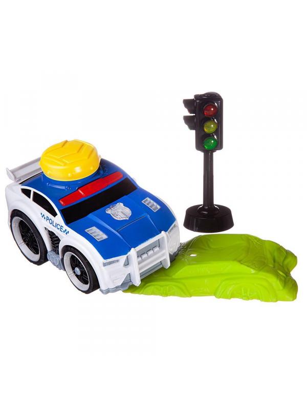 Машинка ABtoys АвтоСити с кнопкой запуска, блоком-препятствием, светофором, на батарейках, полиция синяя