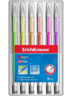 Ручка гелевая ErichKrause Neon в наборе из 6 штук (пауч, ассорти шесть цветов)