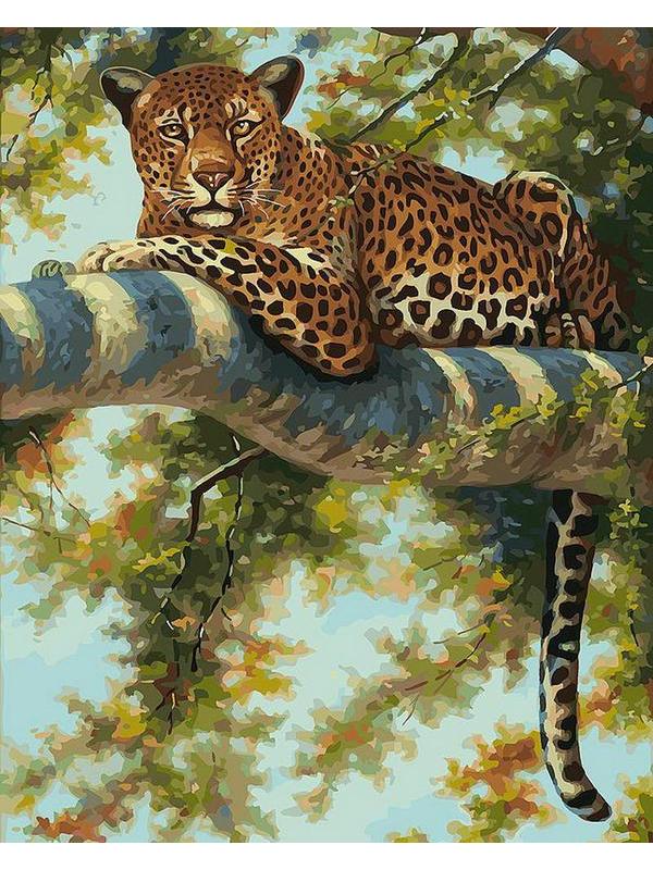 Набор для творчества Белоснежка Картина по номерам на холсте Леопард в тени ветвей 40х50см