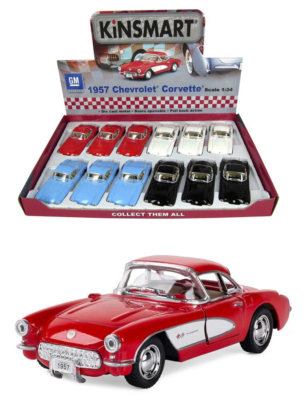 Машинка металлическая Kinsmart 1:34 «1957 Chevrolet Corvette» KT5316D инерционная / Красный