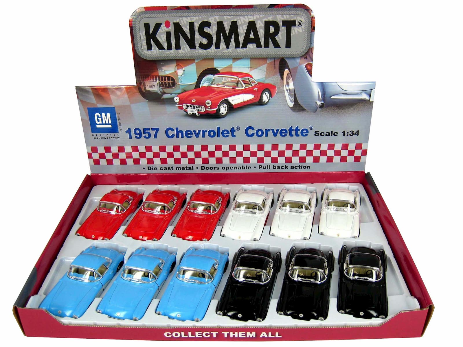 Машинка металлическая Kinsmart 1:34 «1957 Chevrolet Corvette» KT5316D инерционная / Белый