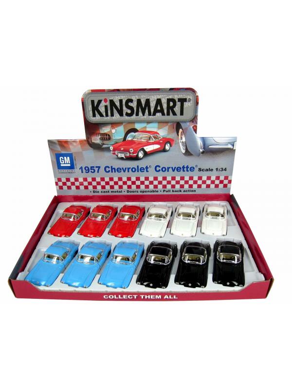 Машинка металлическая Kinsmart 1:34 «1957 Chevrolet Corvette» KT5316D инерционная / Белый