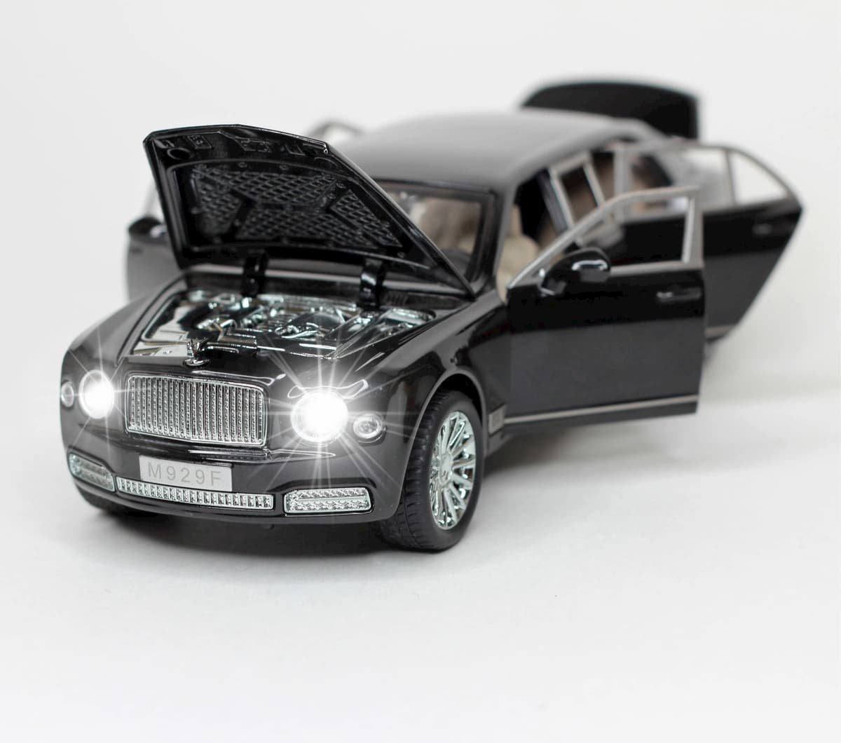 Машинка металлическая XLG 1:24 «Bentley Mulsanne Grand Limousine» M929F 20 см. инерционная, свет, звук / Черный