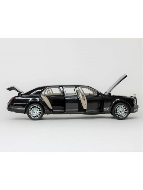 Машинка металлическая XLG 1:24 «Bentley Mulsanne Grand Limousine» M929F 20 см. инерционная, свет, звук / Черный