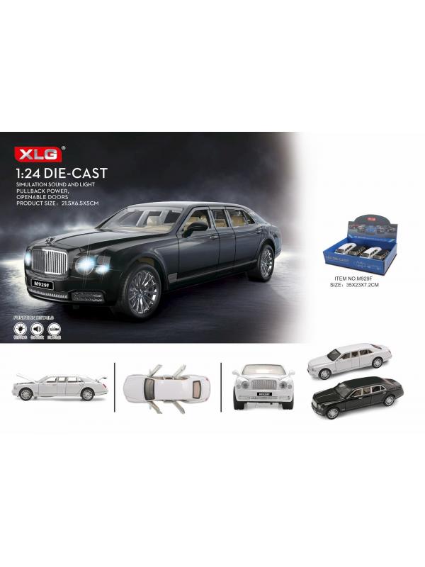 Машинка металлическая XLG 1:24 «Bentley Mulsanne Grand Limousine» M929F 20 см. инерционная, свет, звук / Черный