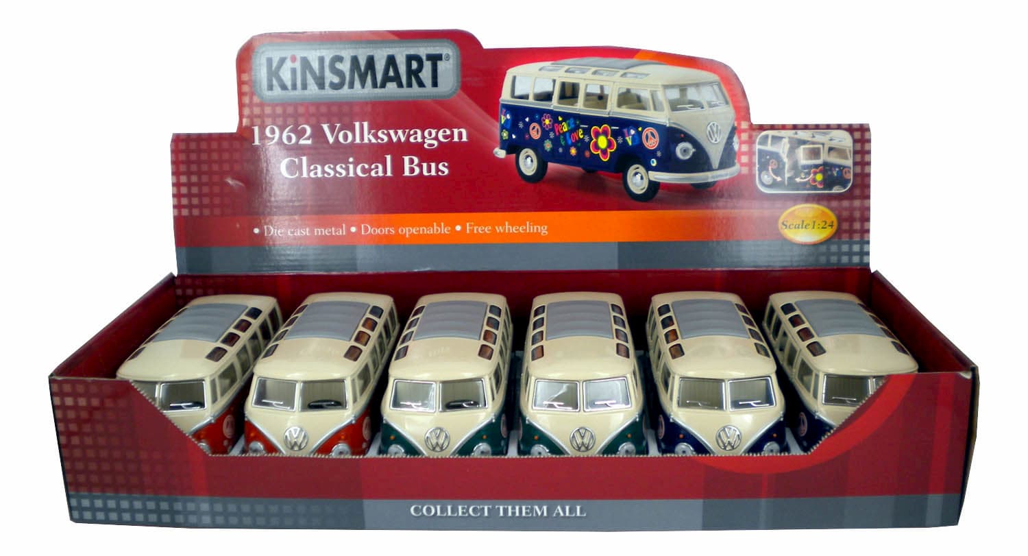 Металлическая машинка Kinsmart 1:24 «1962 Volkswagen Classical Bus (С принтом)» KT7005DF / Микс