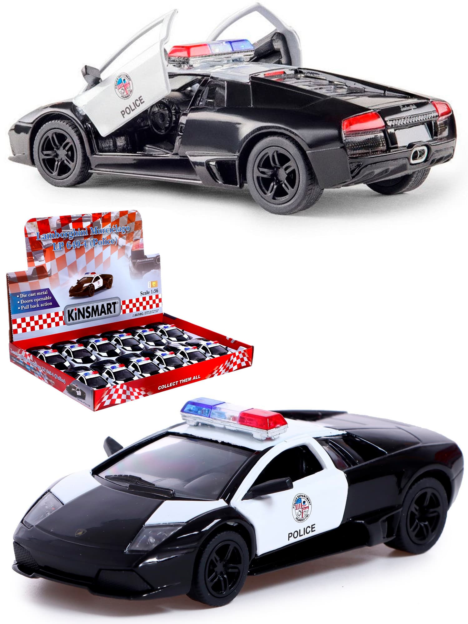 Машинка металлическая Kinsmart 1:36 «Lamborghini Murcielago LP640 (Police)» KT5317DP инерционная