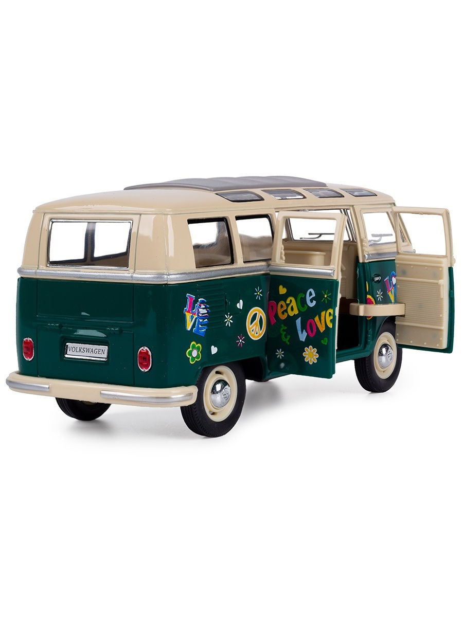 Металлическая машинка Kinsmart 1:24 «1962 Volkswagen Classical Bus (С принтом)» KT7005DF / Зеленый