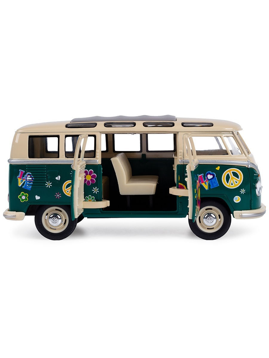 Металлическая машинка Kinsmart 1:24 «1962 Volkswagen Classical Bus (С принтом)» KT7005DF / Зеленый