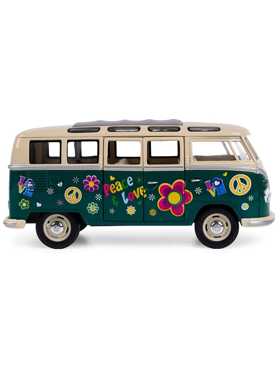 Металлическая машинка Kinsmart 1:24 «1962 Volkswagen Classical Bus (С принтом)» KT7005DF / Зеленый
