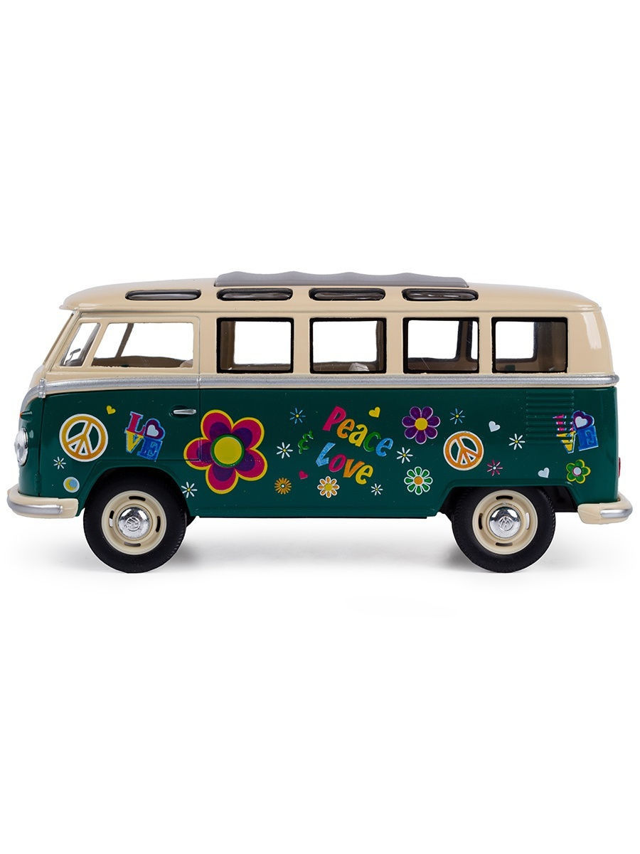 Металлическая машинка Kinsmart 1:24 «1962 Volkswagen Classical Bus (С принтом)» KT7005DF / Зеленый