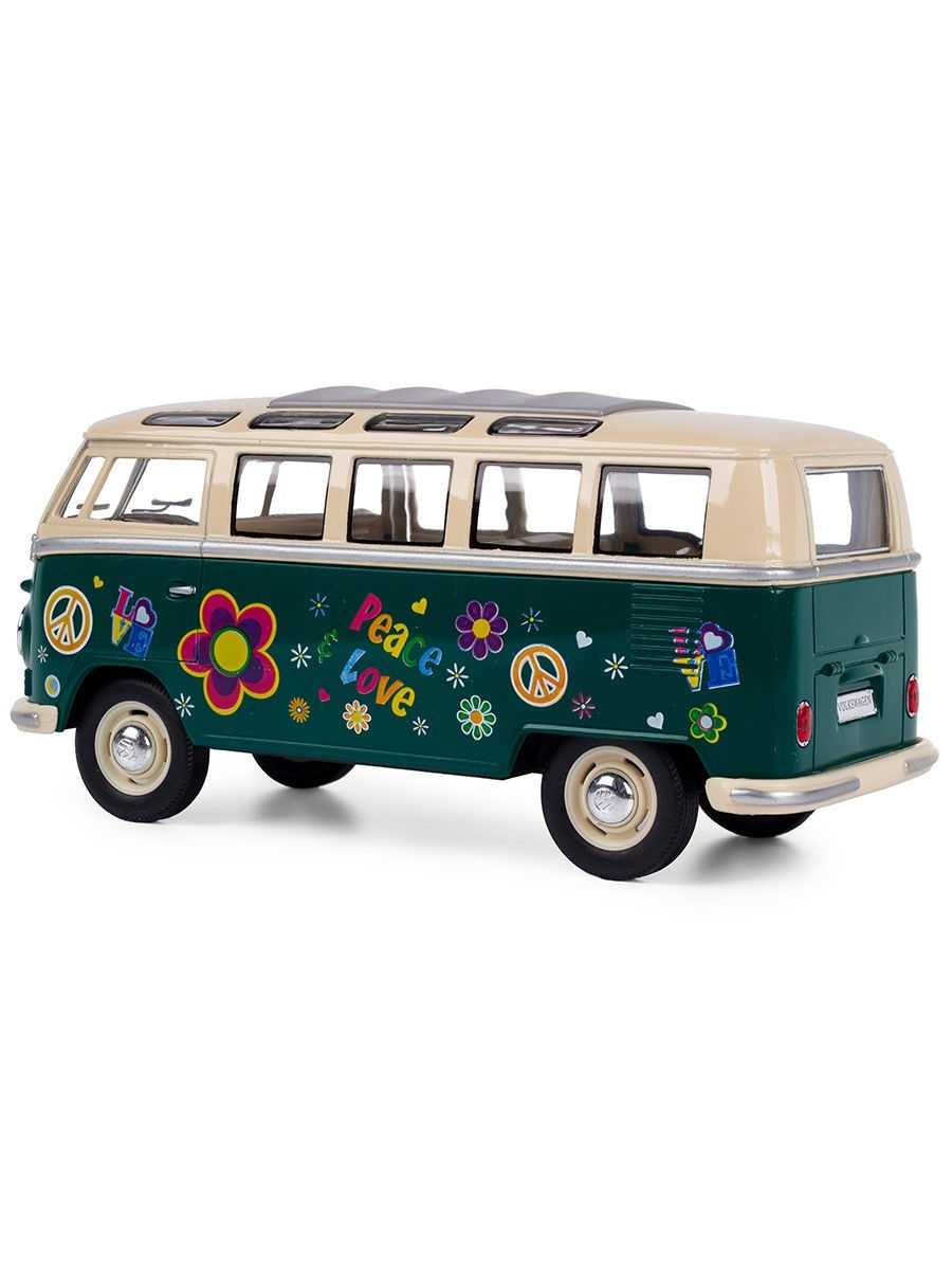Металлическая машинка Kinsmart 1:24 «1962 Volkswagen Classical Bus (С принтом)» KT7005DF / Зеленый