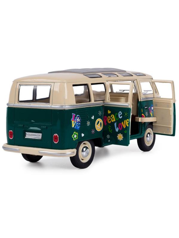 Металлическая машинка Kinsmart 1:24 «1962 Volkswagen Classical Bus (С принтом)» KT7005DF / Зеленый