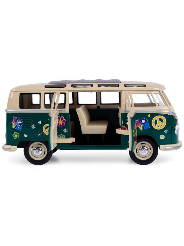 Металлическая машинка Kinsmart 1:24 «1962 Volkswagen Classical Bus (С принтом)» KT7005DF / Зеленый