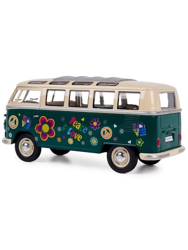 Металлическая машинка Kinsmart 1:24 «1962 Volkswagen Classical Bus (С принтом)» KT7005DF / Зеленый