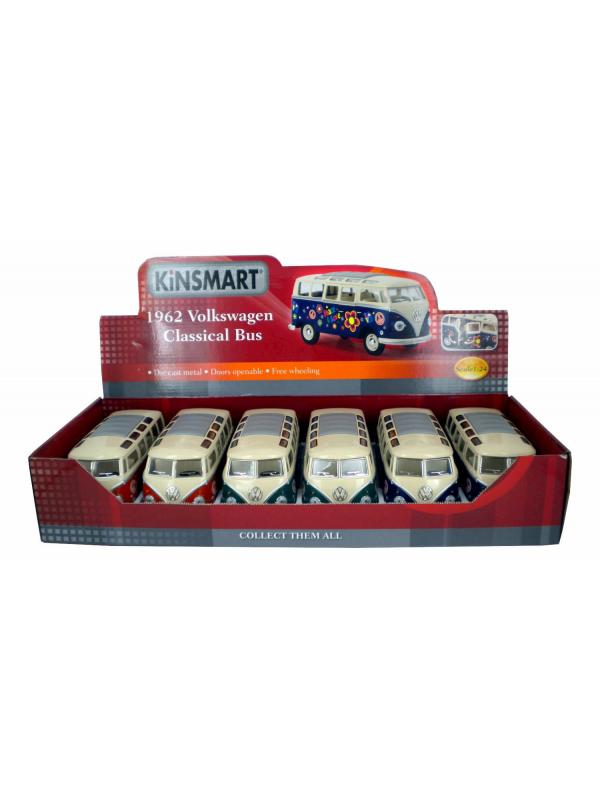 Металлическая машинка Kinsmart 1:24 «1962 Volkswagen Classical Bus (С принтом)» KT7005DF / Зеленый