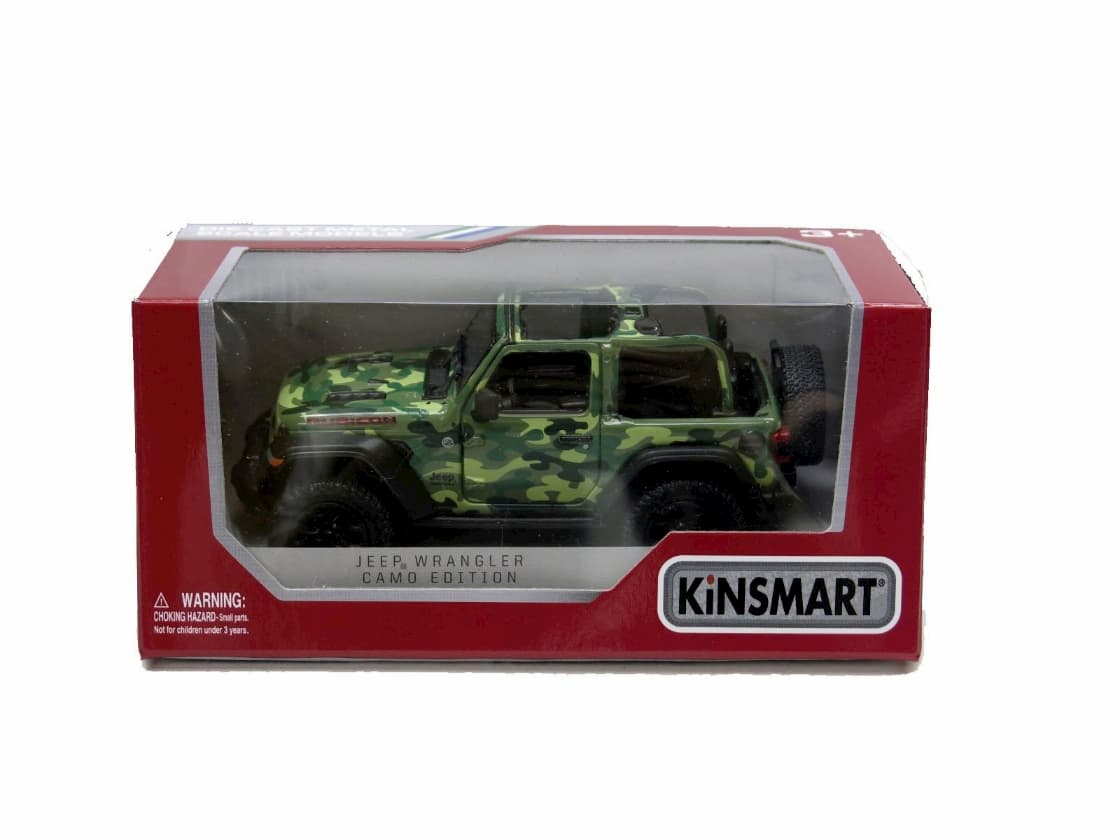 Металлическая машинка Kinsmart 1:34 «2018 Jeep Wrangler Camo Edition (Жесткий верх)» KT5420WB, инерционный в коробке / Микс