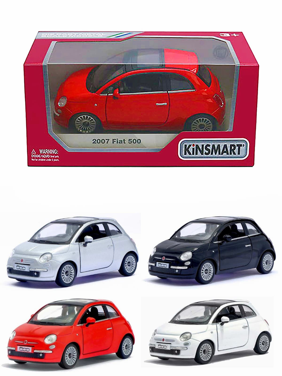 Металлическая машинка Kinsmart 1:28 «2007 Fiat 500» KT5345W, инерционная в коробке / Микс