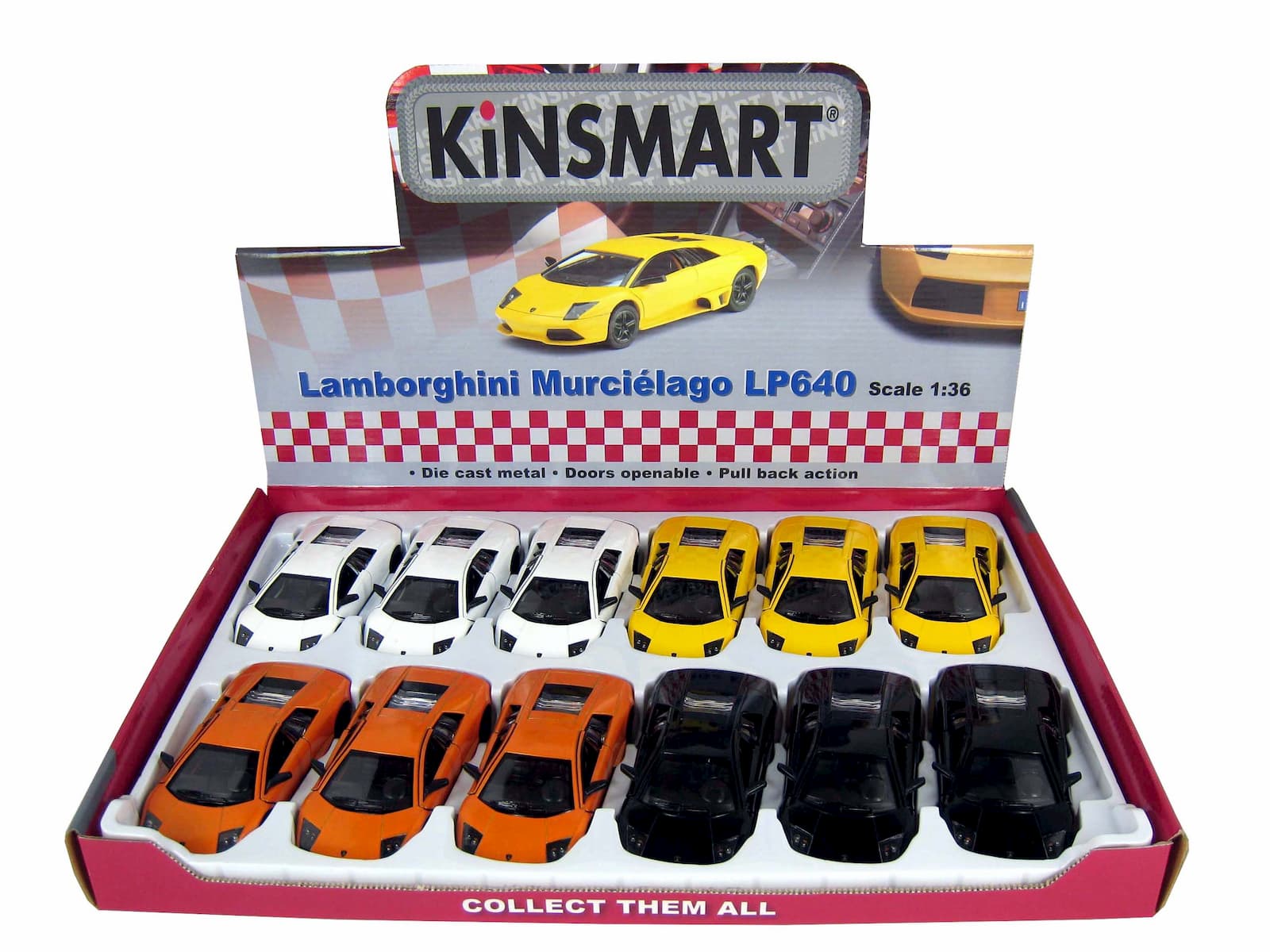 Машинка металлическая Kinsmart 1:36 «Lamborghini Murcielago LP640» KT5317D инерционная / Микс