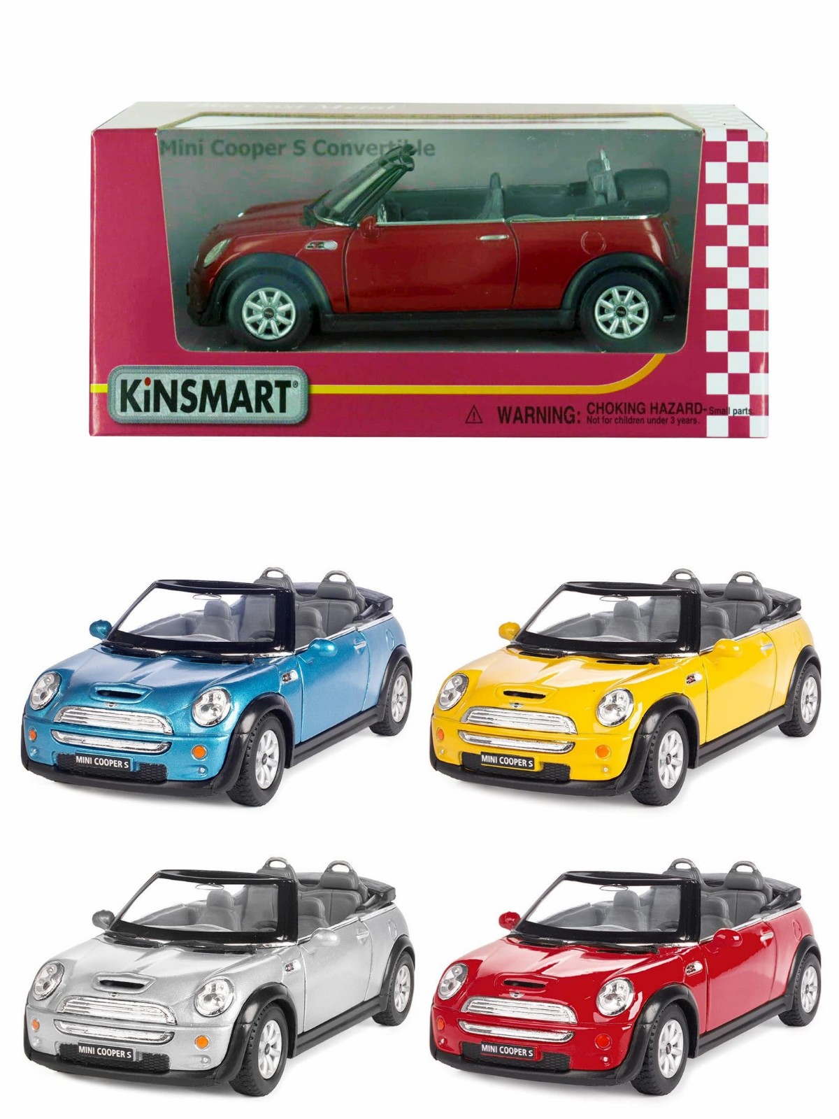 Металлическая машинка Kinsmart 1:28 «Mini Cooper S Convertible» KT5089W инерционная в коробке / Микс