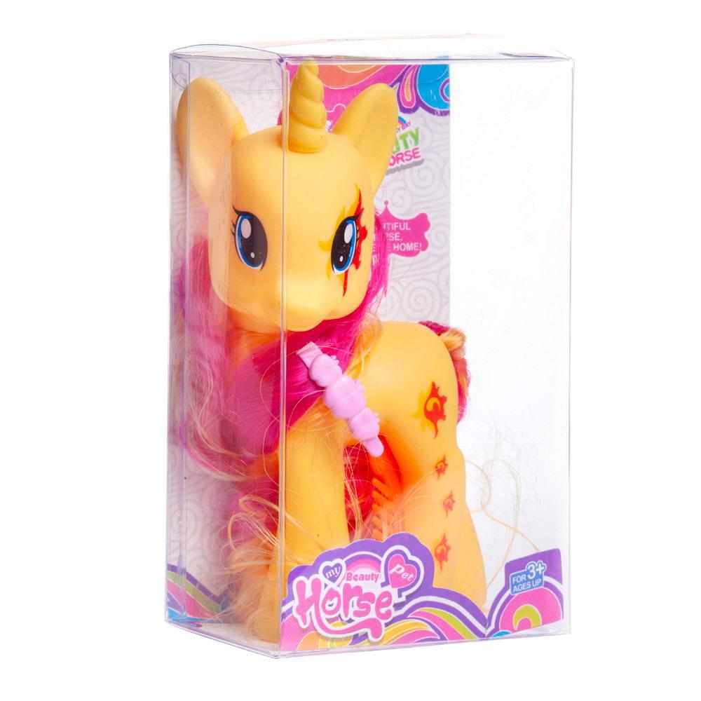 Пони с аксессуарами 9x15,5см, единорог, ЖЕЛТАЯ, в прозрачной коробочке