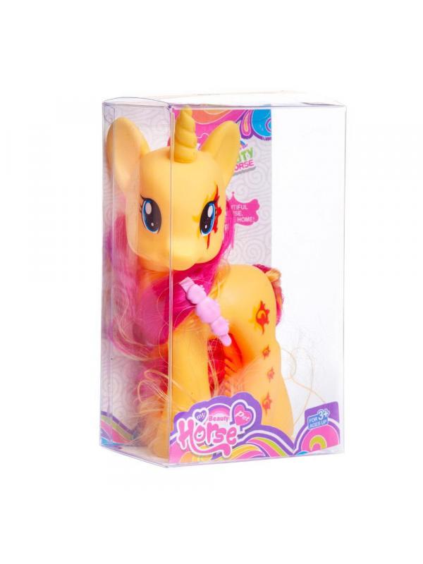 Пони с аксессуарами 9x15,5см, единорог, ЖЕЛТАЯ, в прозрачной коробочке