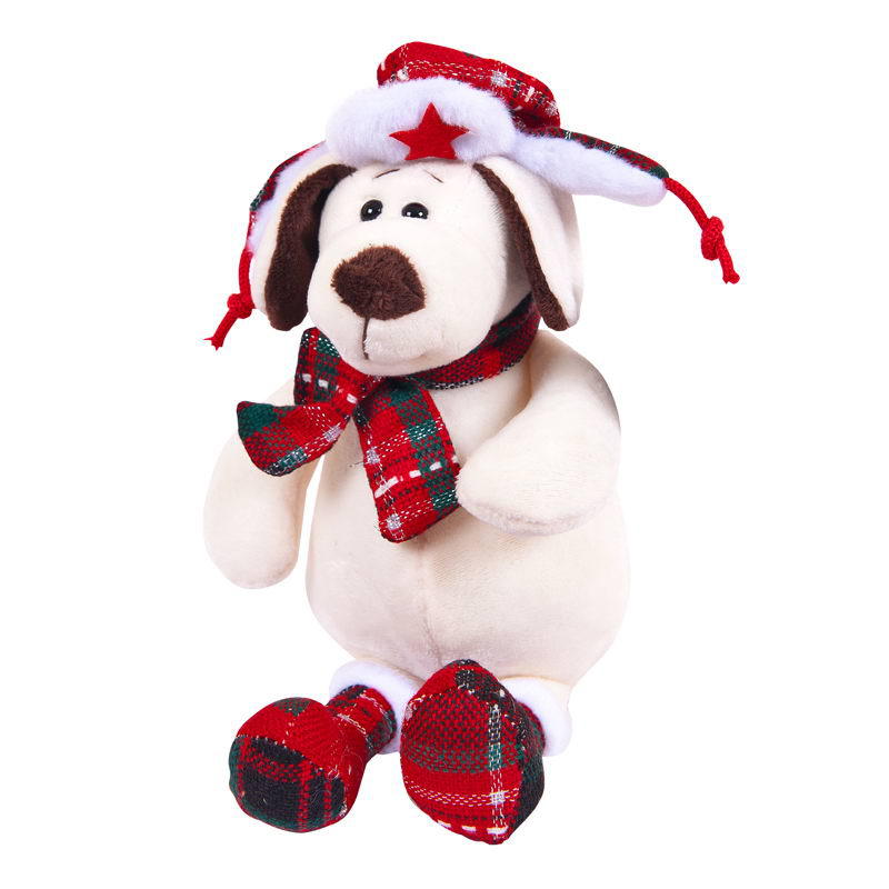 Мягкая игрушка Собака в ушанке с шарфом,18см